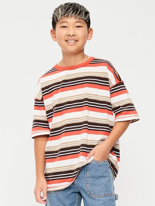 Image number 1 showing, Oversized Short-Sleeve Striped T-Shirt for Boys