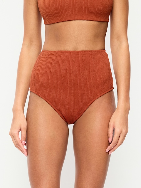 CULOTTE DE BIKINI CÔTELÉE À TAILLE HAUTE