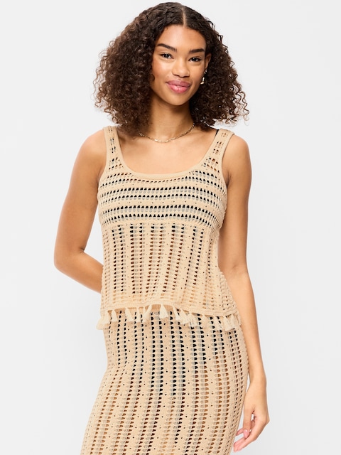 Open-Weave Fringe Tank Top