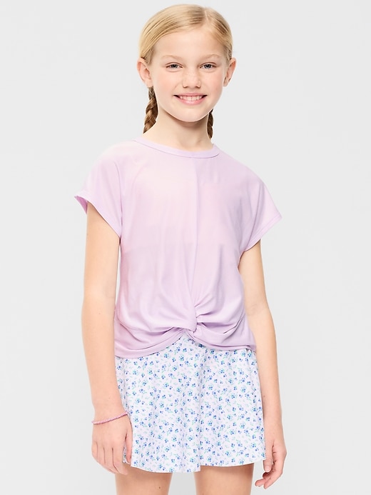 Image number 1 showing, CloudMotion Short-Sleeve Front-Knot T-Shirt for Girls