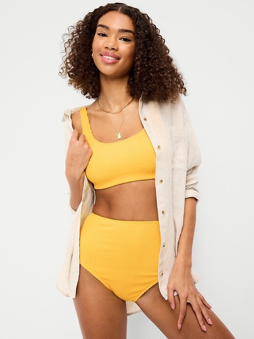 L'image numéro 3 présente Culotte de bikini côtelée à taille haute