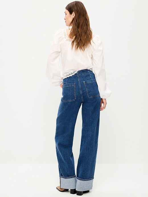 Image number 3 showing, Extra High-Waisted Cuffed Wide-Leg Jeans