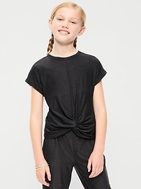 Image number 1 showing, CloudMotion Short-Sleeve Front-Knot T-Shirt for Girls