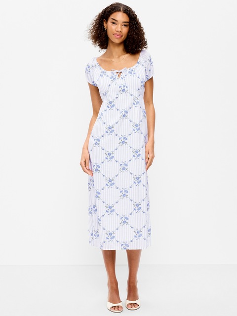 Short-Sleeve Scoop-Neck Midi Dress