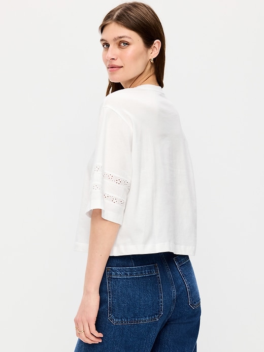 Image number 2 showing, Vintage Crew-Neck Cropped Lace-Trim T-Shirt