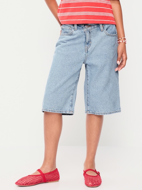 Baggy Crossover Jean Shorts for Girls