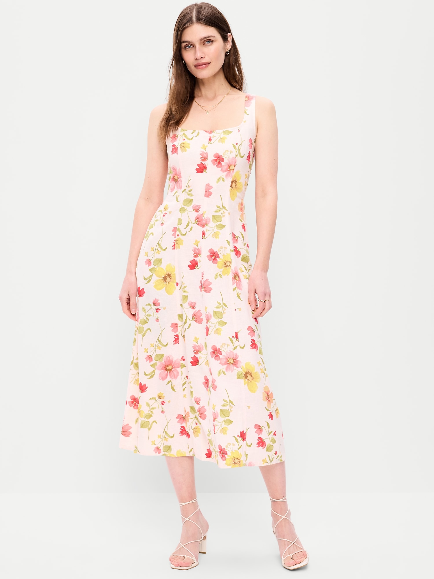 knee length dresses for ladies Fit & Flare Linen-Blend Midi Dress