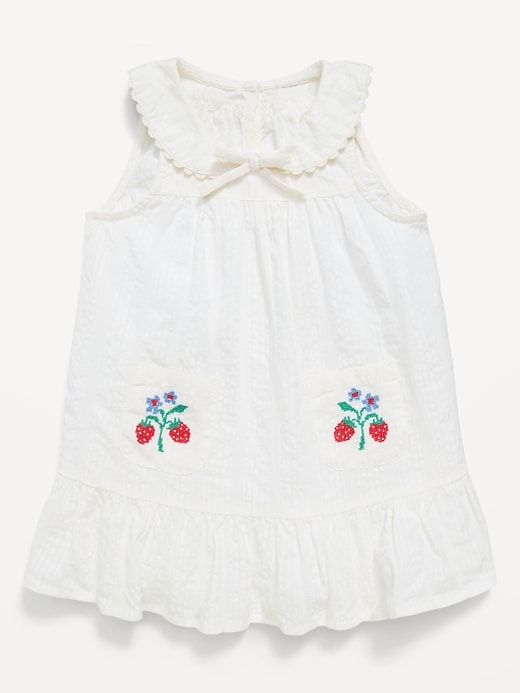 Image number 1 showing, Sleeveless Collared Textured Seersucker Dress for Baby