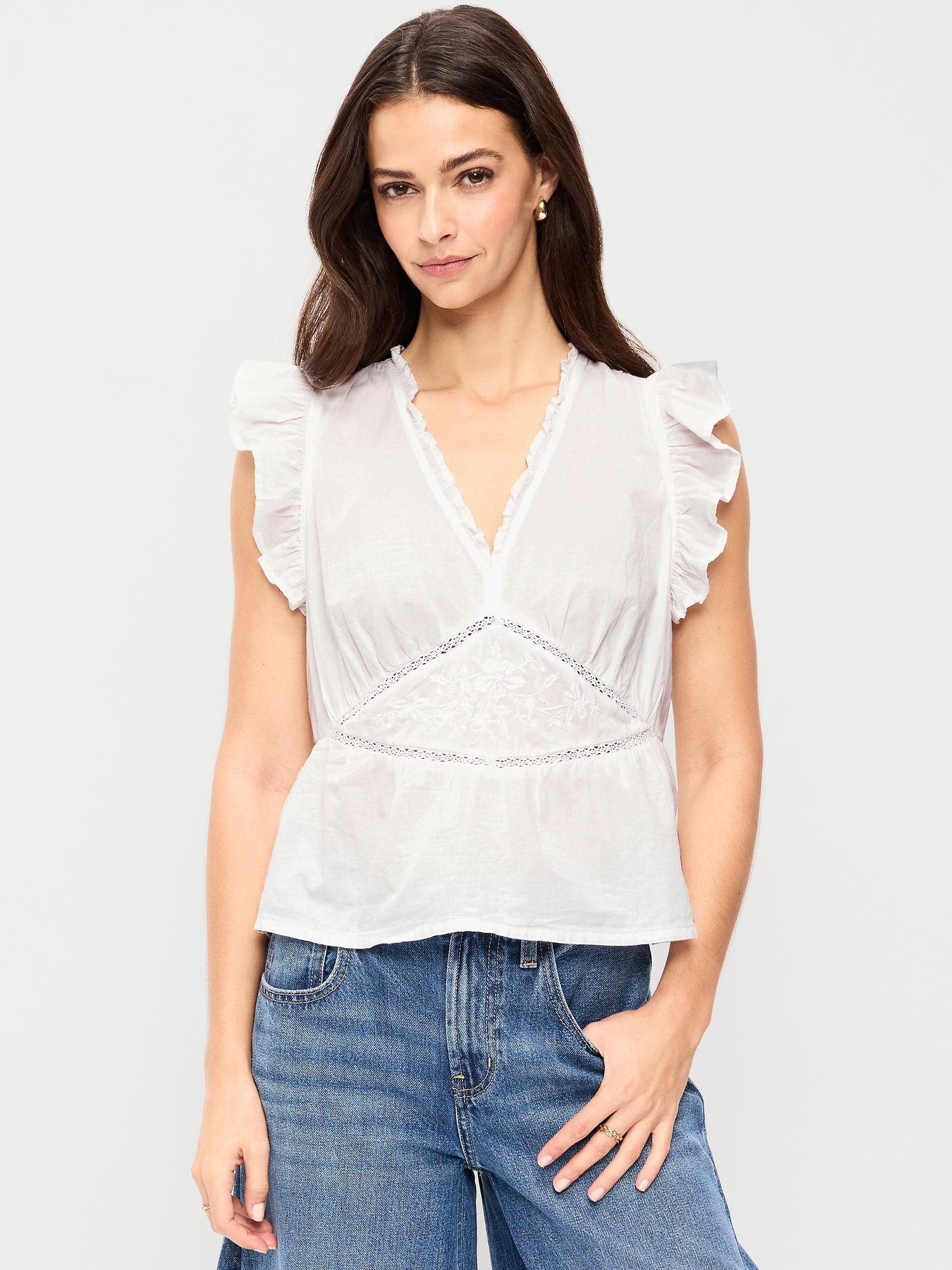 Flutter-Sleeve Emboirdered Top