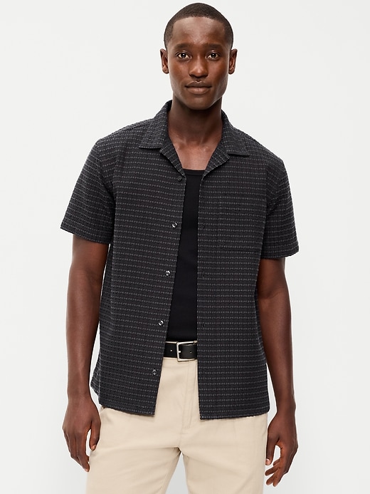 Image number 1 showing, Short-Sleeve Textured Jacquard Camp Shirt