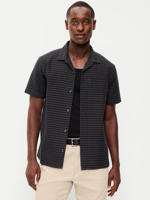 Short-Sleeve Textured Jacquard Camp Shirt