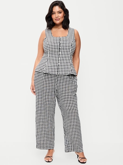 L'image numéro 3 présente Pantalon jambe droite à taille haute en mélange de lin