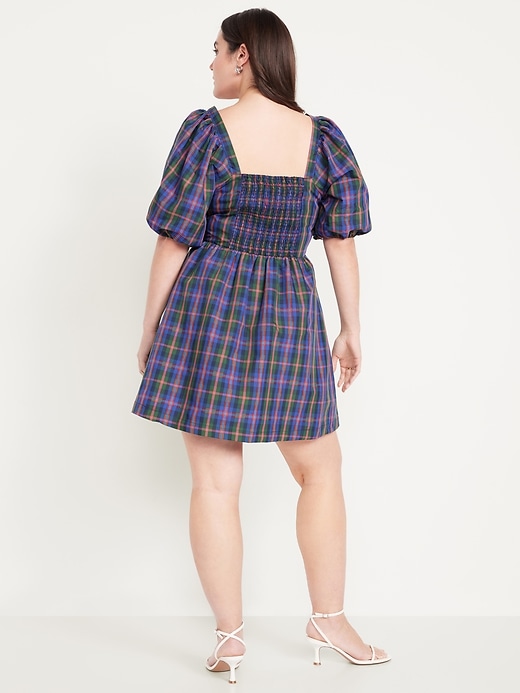 Image number 8 showing, Puff-Sleeve Plaid Fit & Flare Taffeta Mini Dress