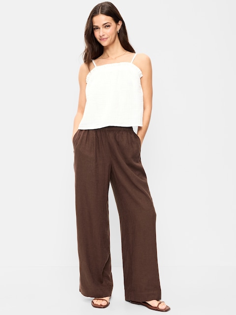 High-Waisted Linen-Blend Wide-Leg Pants