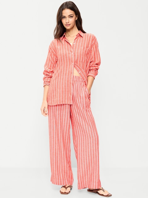 High-Waisted Linen-Blend Wide-Leg Pants