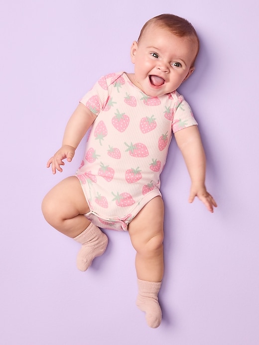 Image number 3 showing, Printed Short-Sleeve Ribbed Bodysuit for Baby