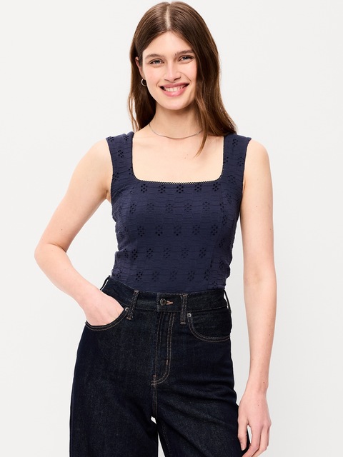 Seamed-Bodice Eyelet Tank Top