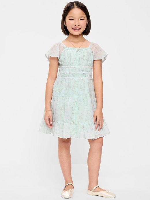 Image number 1 showing, Fit and Flare Crinkle Gauze Tiered Dress for Girls