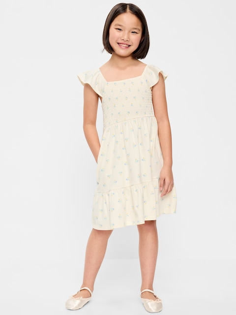 Printed Fit and Flare Smocked Dress for Girls