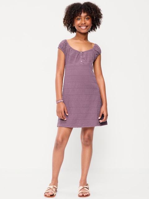 Smocked Jersey Henley Dress for Girls