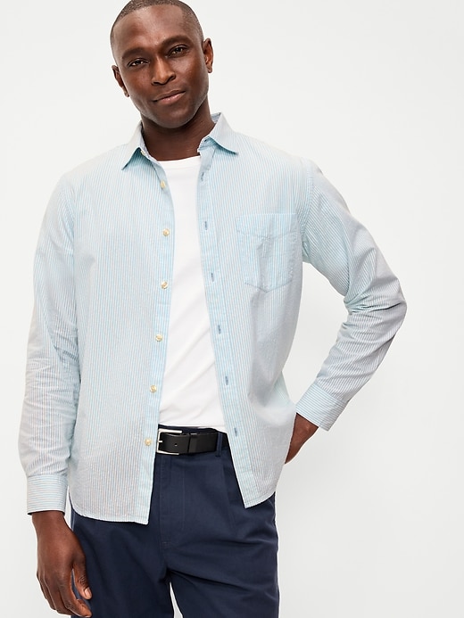 Image number 1 showing, Long-Sleeve Relaxed Striped Pocket Shirt
