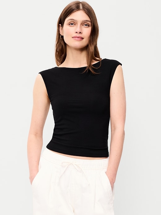 Image number 1 showing, Cap-Sleeve Tie-Back Top
