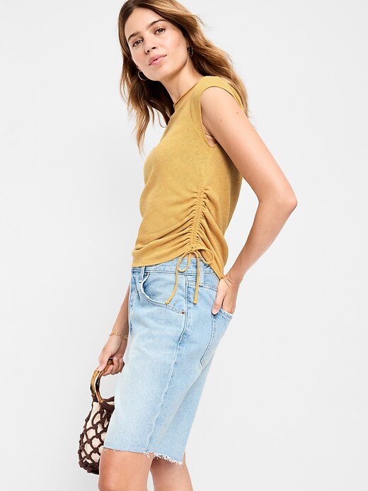 Image number 3 showing, Cap-Sleeve Shirred Side Top