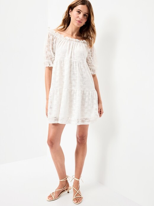 Image number 3 showing, Off-The-Shoulder Lace Mini Dress