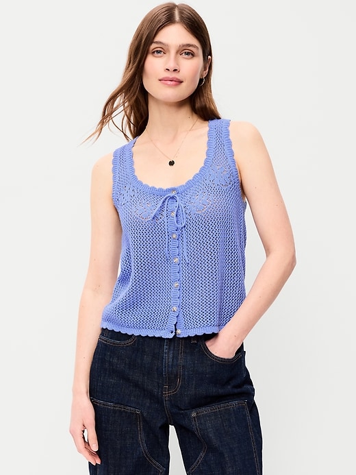 Image number 1 showing, Sleeveless Seaside Cotton Crochet Tank Top