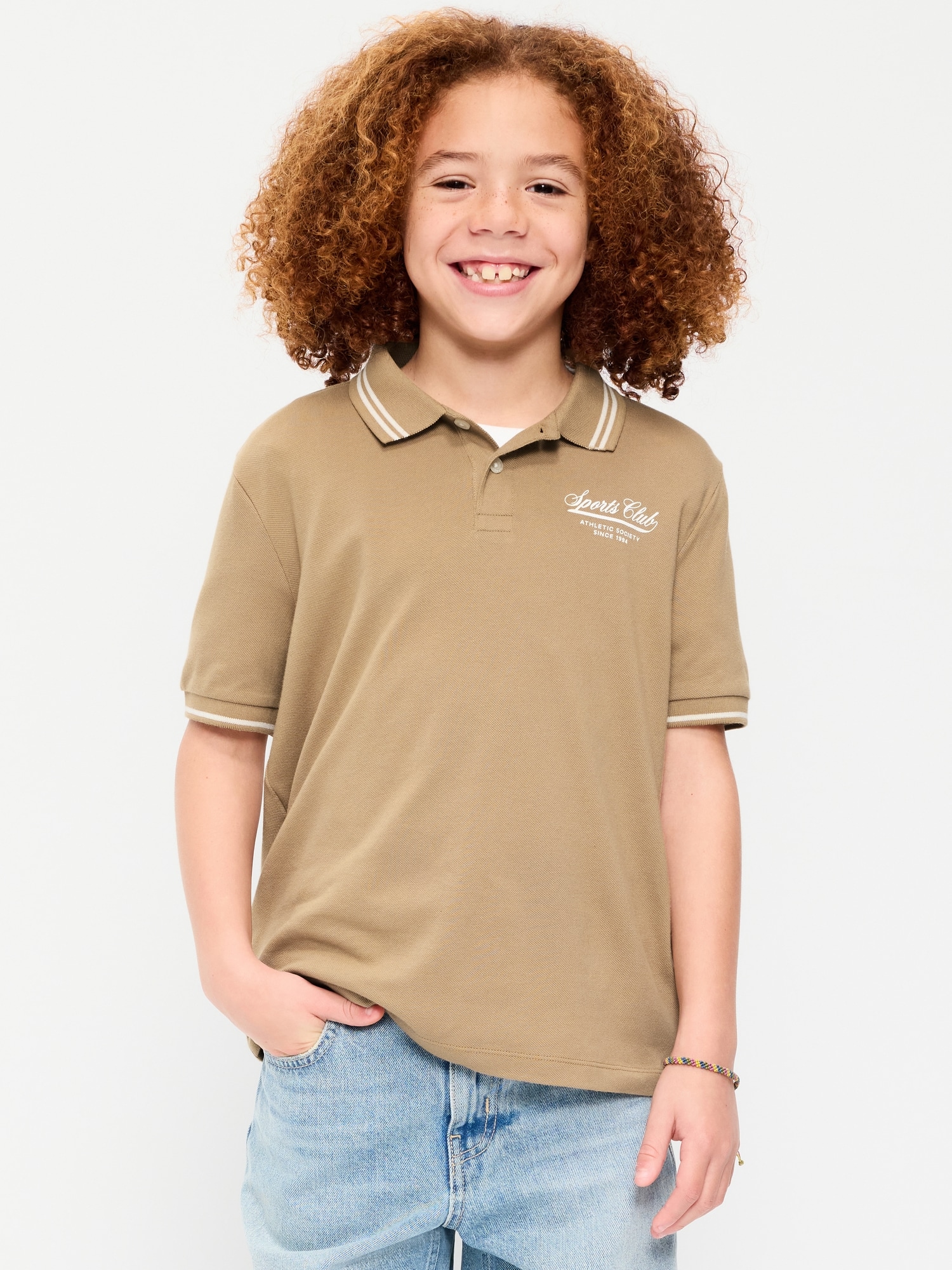 Short-Sleeve Pique Graphic Polo Shirt for Boys