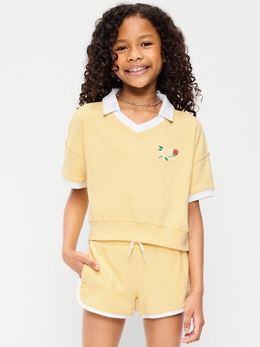 Image number 1 showing, Short-Sleeve Cropped Retro Terry Polo for Girls