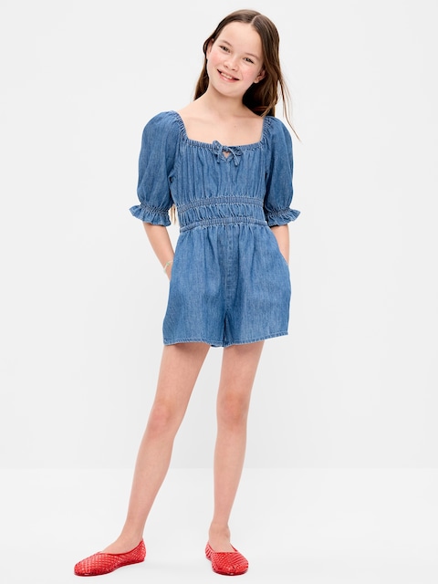 Short-Sleeve Chambray Romper for Girls