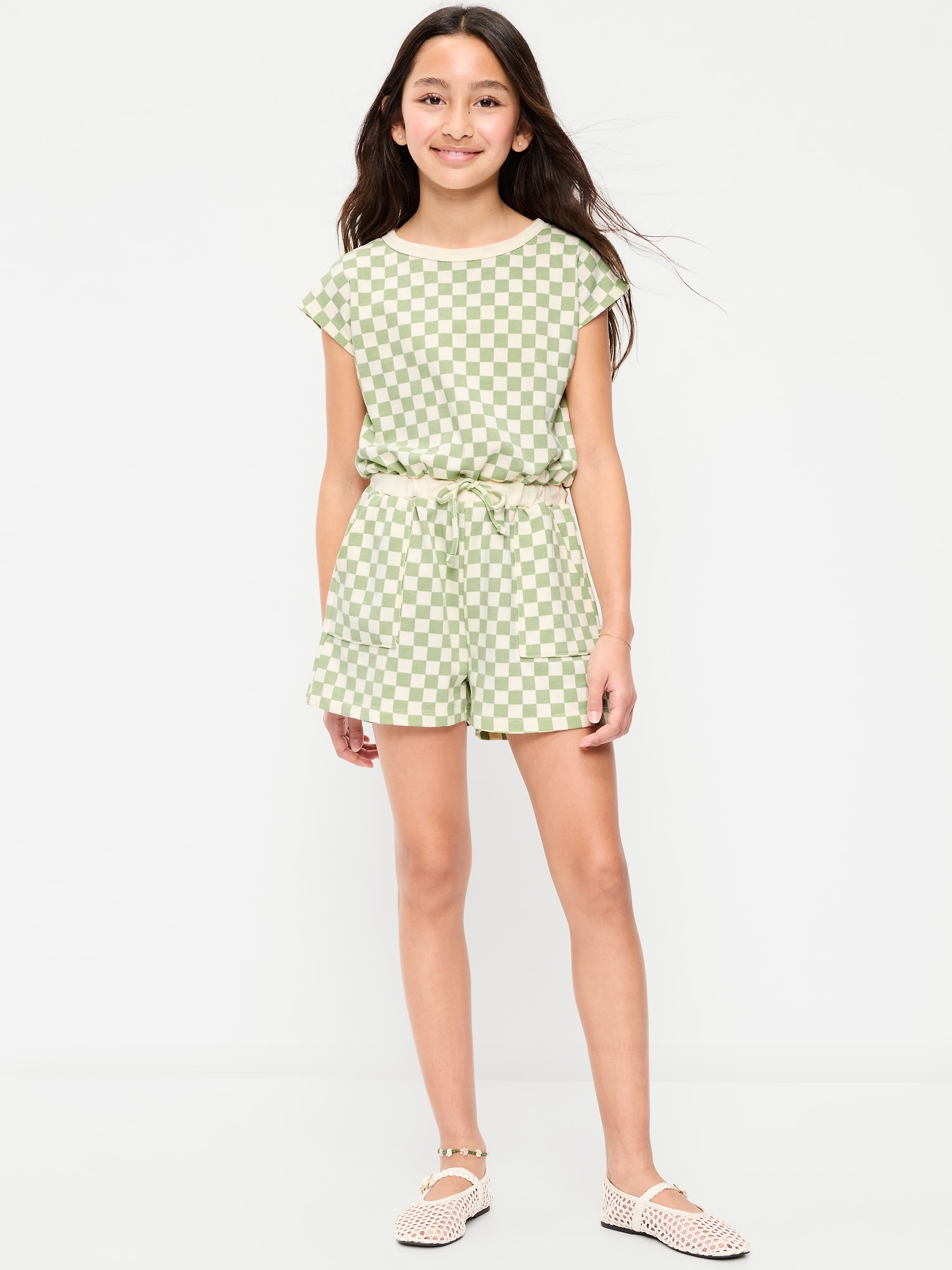 Short-Sleeve French Terry Utility Romper for Girls