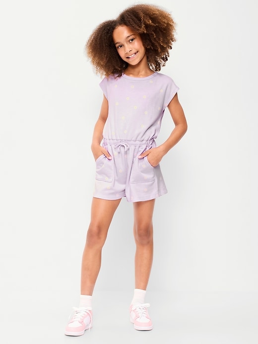 Image number 1 showing, Short-Sleeve French Terry Utility Romper for Girls