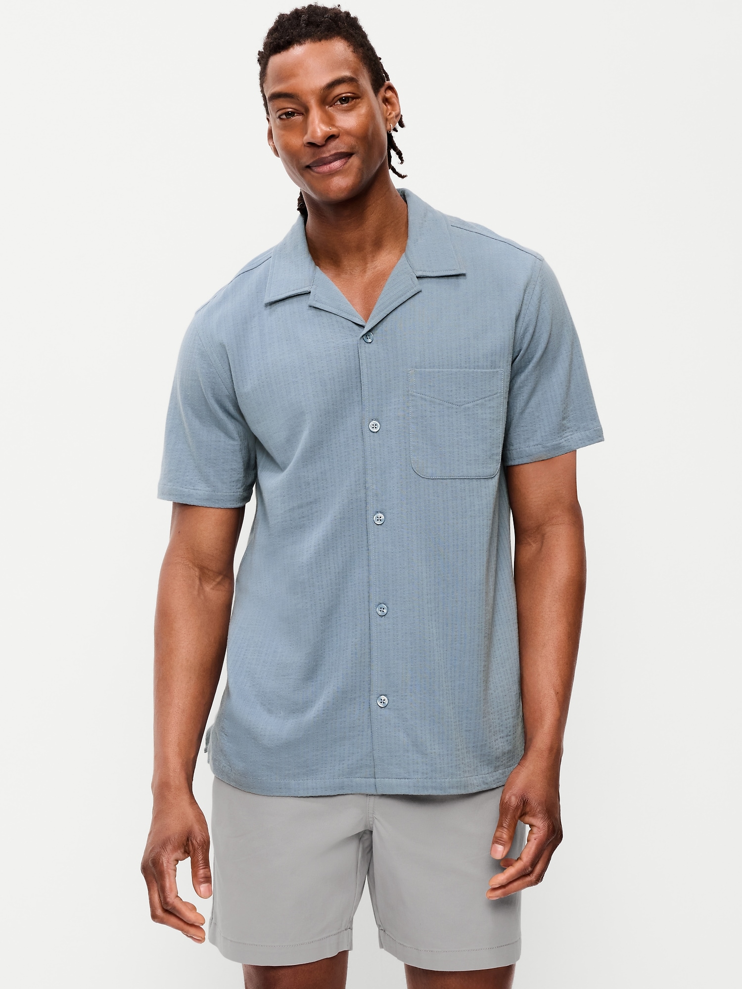 Short-Sleeve Textured Camp Shirt