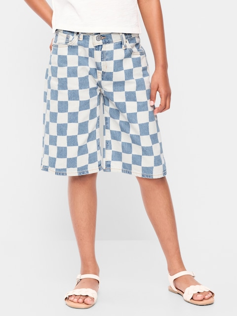 Printed Baggy Crossover Jean Shorts for Girls