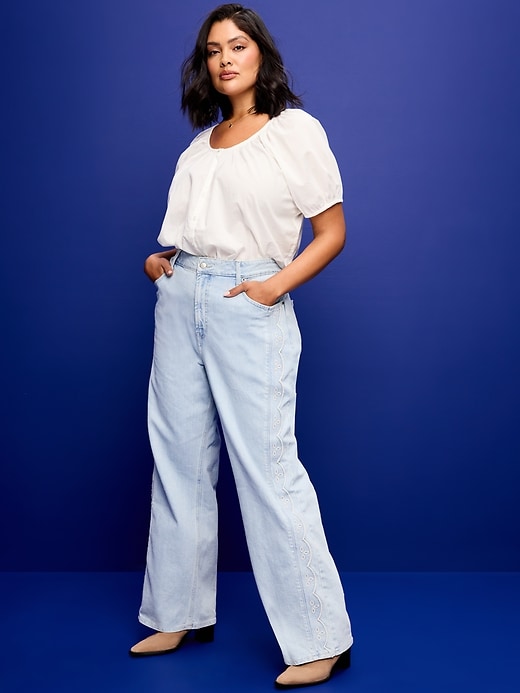 Image number 2 showing, Extra High-Waisted Embroidered Wide-Leg Jeans