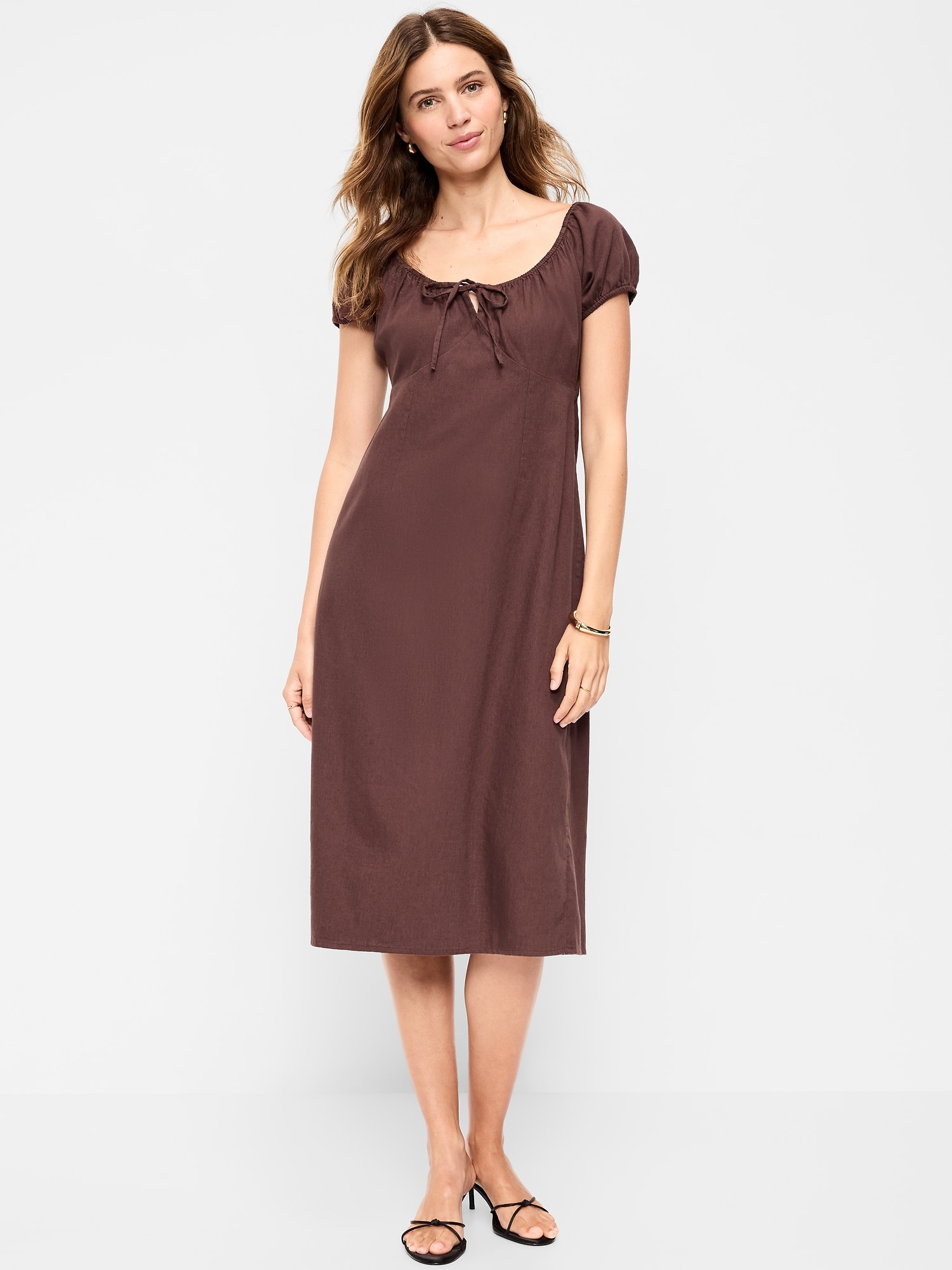 Short-Sleeve Scoop-Neck Midi Dress