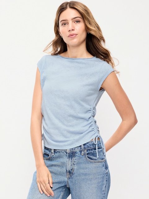 Cap-Sleeve Shirred Side Top