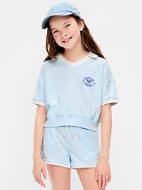 Image number 1 showing, Short-Sleeve Cropped Retro Terry Polo for Girls