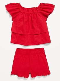 Image number 5 showing, Short-Sleeve Ruffled Linen-Blend Top and Shorts Set for Toddler Girls