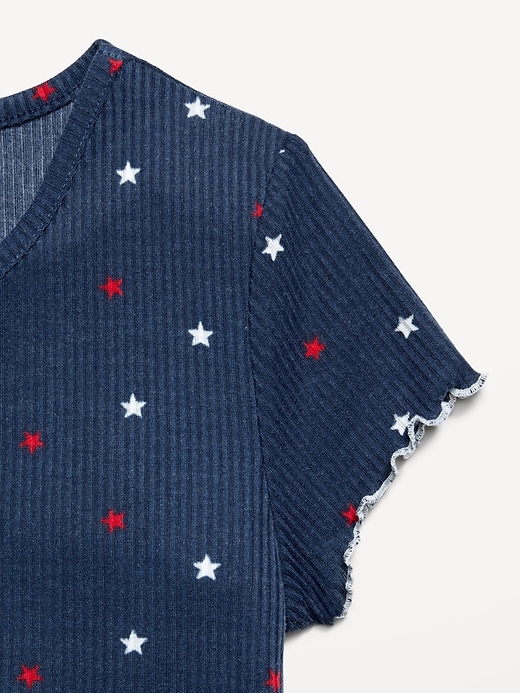 L'image numéro 2 présente Pyjama côtelé à haut à bordure ondulée et short pour fille