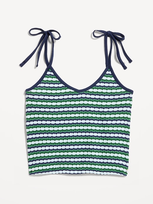 Image number 1 showing, Sleeveless Pointelle Tie-Strap Tank Top
