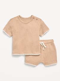 Image number 2 showing, Short-Sleeve Crochet-Knit Top and Shorts Set for Baby