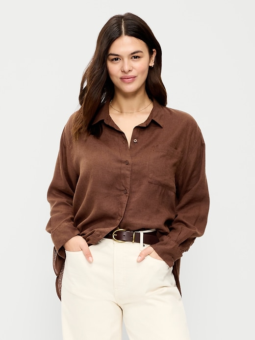 Image number 5 showing, Linen-Blend Loose Button-Down Shirt