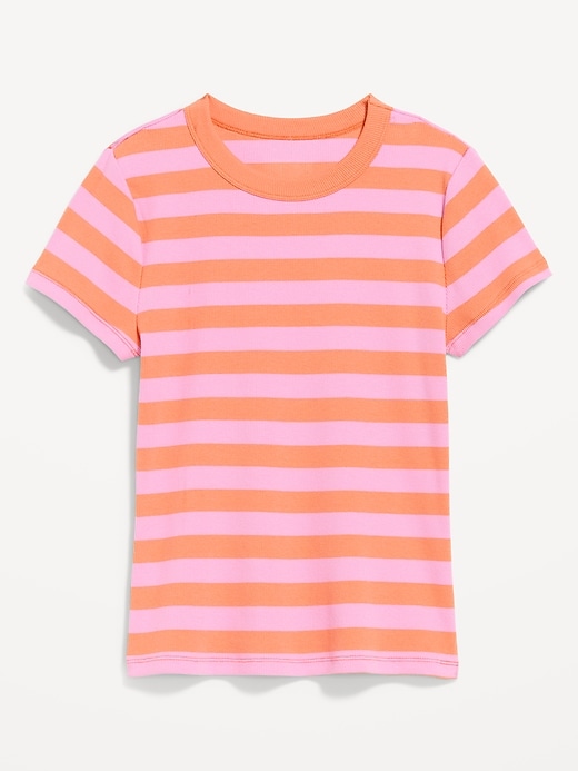 L'image numéro 4 présente T-shirt moulant côtelé ras du cou