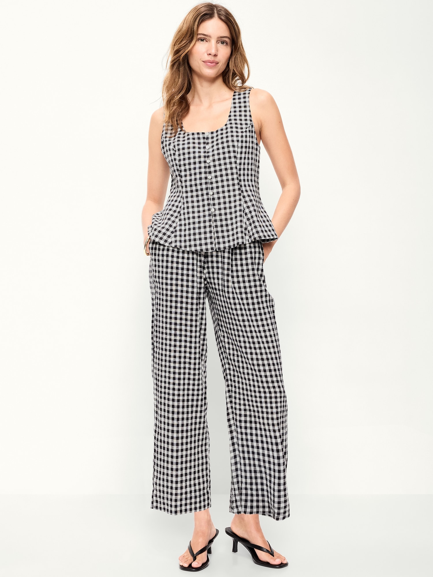 High-Waisted Linen-Blend Straight-Leg Pants