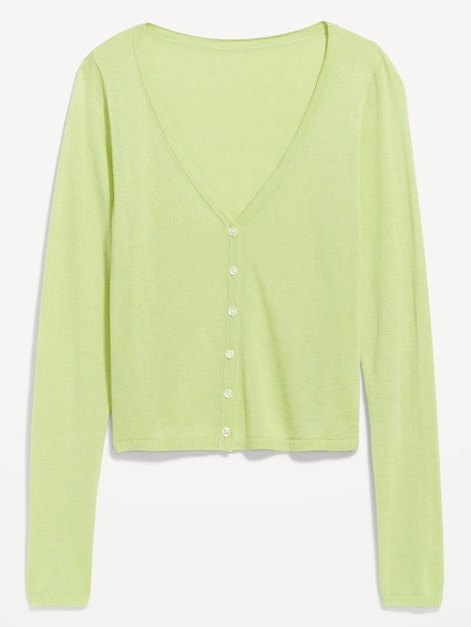 Image number 3 showing, V-Neck Long-Sleeve Sheer Cropped Cardigan