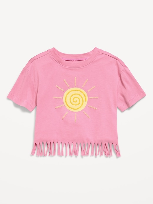 Image number 1 showing, Short-Sleeve Graphic Fringed-Hem T-Shirt for Toddler Girls