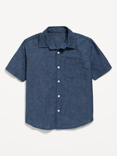 Short-Sleeve Linen-Blend Pocket Shirt for Boys